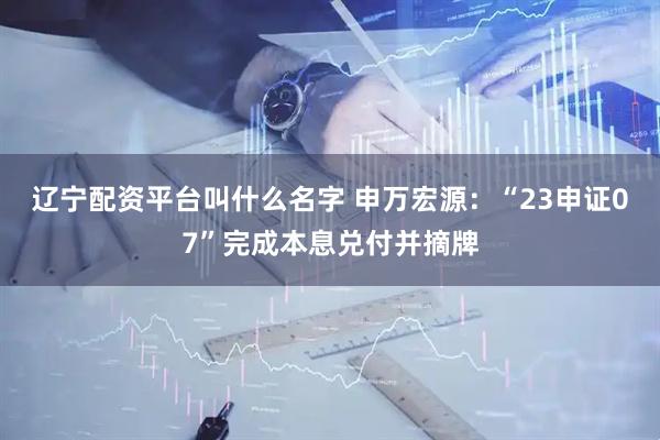 辽宁配资平台叫什么名字 申万宏源：“23申证07”完成本息兑付并摘牌